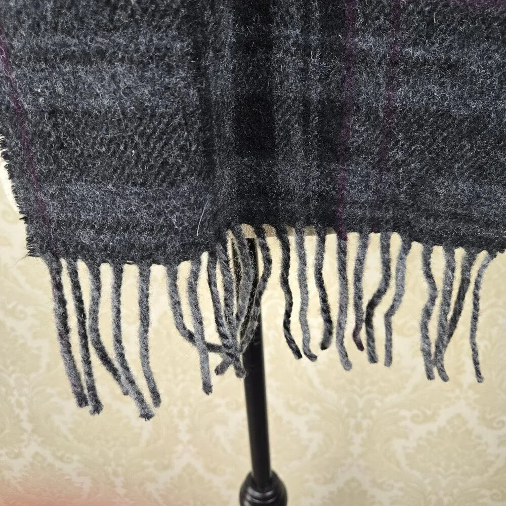 Polo Ralph Lauren Wool Blend Oblong Scarf Dark Gray Black Red Fringed Ends